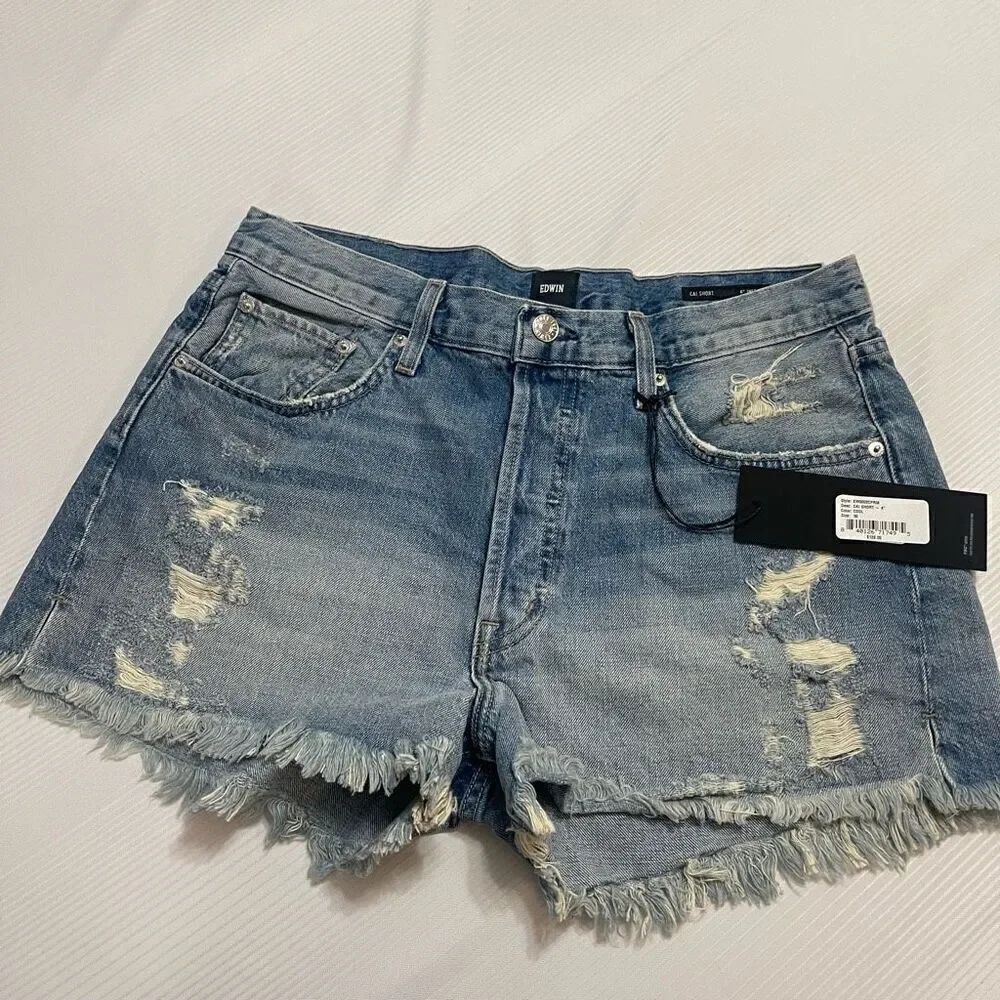 NWT Edwin Cai Short 4” Inseam Cool Destroyed Distressed Denim Shorts Size 30 New